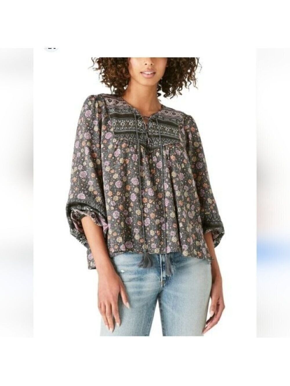 LUCKY BRAND | Floral boho blouse gray sz XS